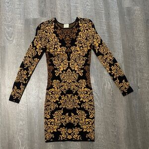 Torn by Ronny Kobo Black and Gold Long Sleeve Dress